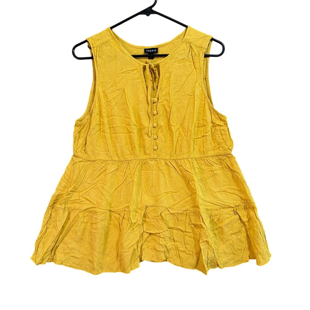 Torrid Womens Blouse Golden Yellow Keyhole Tie Sleeveless Boho Chic Stretch 00